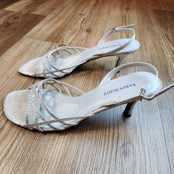 💜Karen Scott Silver Rhinestone Racquel Strappy Kitten Heels Size 8.5 - Picture 5 of 10
